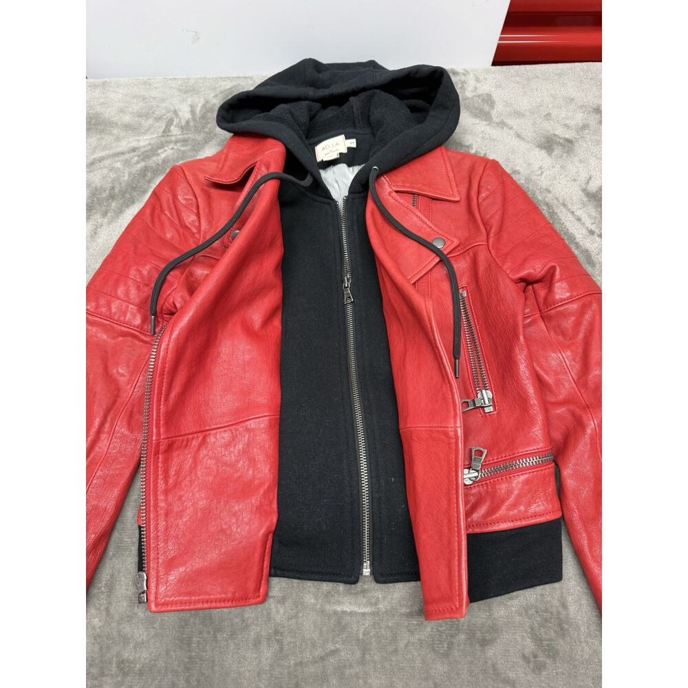 Alice + Olivia Avril Red Lamb Leather Hooded Moto Jacket Small S $995 - Picture 7 of 12
